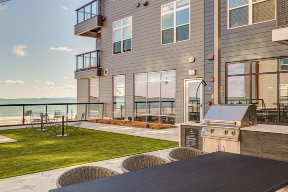 BBQ grilling area with seating - BLVD at Revere Beach