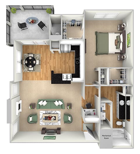 Island Park - A2 with large porch - 1 bedroom and 1 bath - 3D