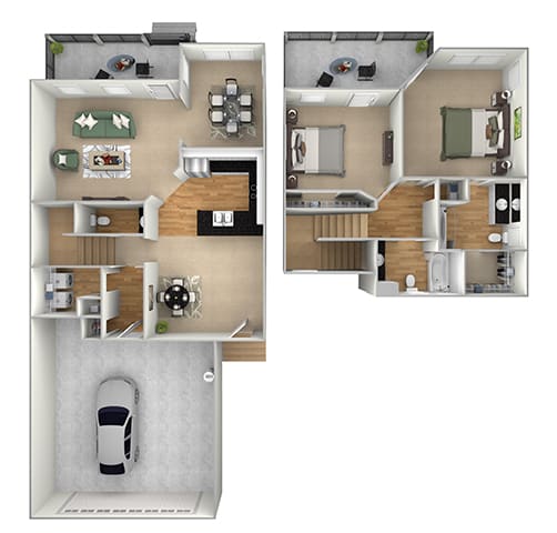 Harbor Town - B5 - 2 bedrooms and 2.5 bath - 3D