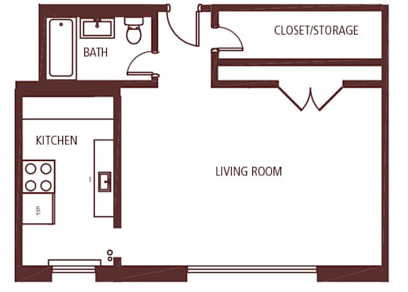 John Winthrop - A12 - Studio 1 Bath - 3D Floor Plan