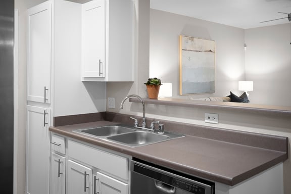 Designer lighting and kitchen gooseneck faucet - Arrowhead Landing Apartments