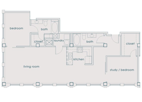 Main 3 Downtown floor plan B2 Landmark  - 2 bed 2 bath - 2D