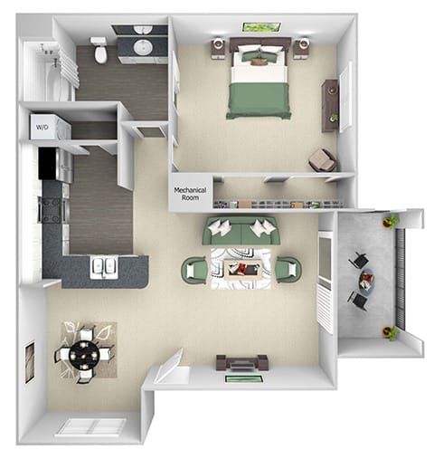 La Costa - A1 - Monte Carlo - 1 bedroom - 1 bath - 3D floor plan