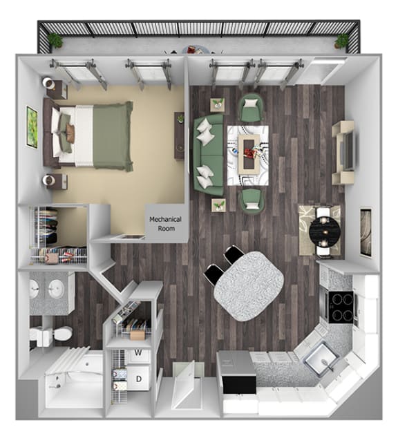 Centre Pointe Apartments - A4 - 1 bedroom and 1 bath - 3D