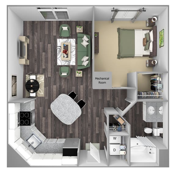 Centre Pointe Apartments - A5 - 1 bedroom and 1 bath - 3D
