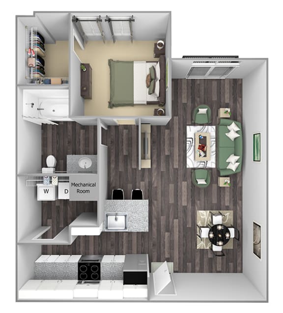 Centre Pointe Apartments - A7 - 1 bedroom and 1 bath - 3D