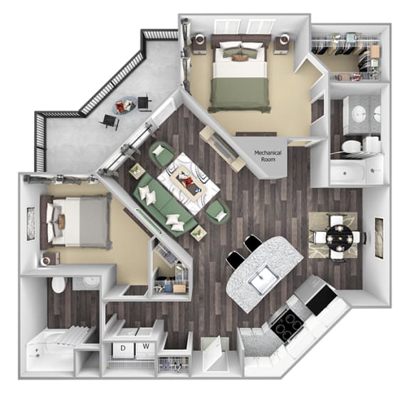 Centre Pointe Apartments - B4 - 2 bedrooms and 2 bath - 3D