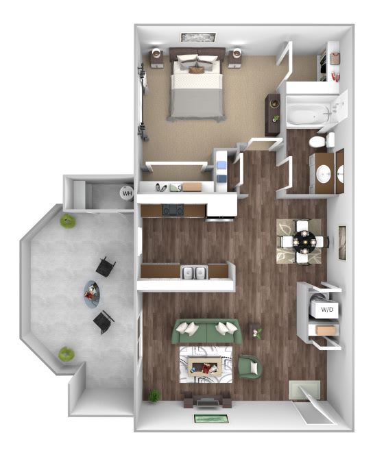 Arrowhead Landing Apartments floor plan A1 Port 1 bedroom 1 bath 3D