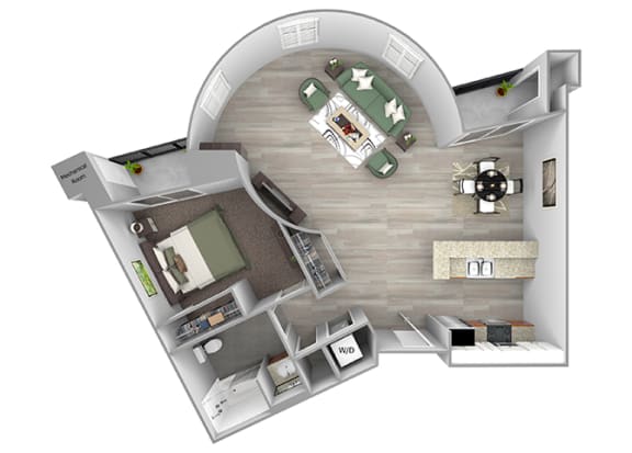 The Sheffield A15 1 bed 1 bath 3D