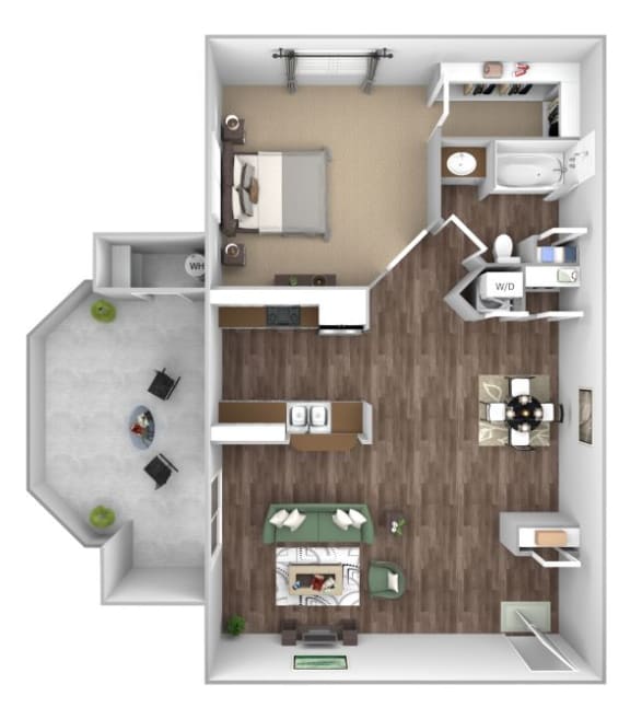 Arrowhead Landing Apartments floor plan A2 Starboard 1 bedroom 1 bath 3D