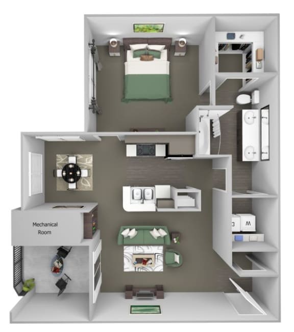 Sonterra Apartments at Paradise Valley - A2 (Pearl) - 1 bedroom and 1 bath - 3D