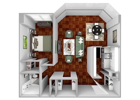 A4 floor plan 1 bedroom 1 bath 3D