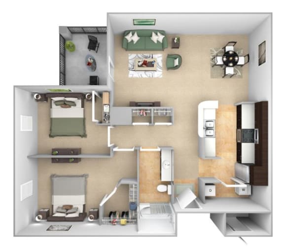 DeLayne at Twin Creeks B1 floor plan - 2 bed 2 bath - 3D