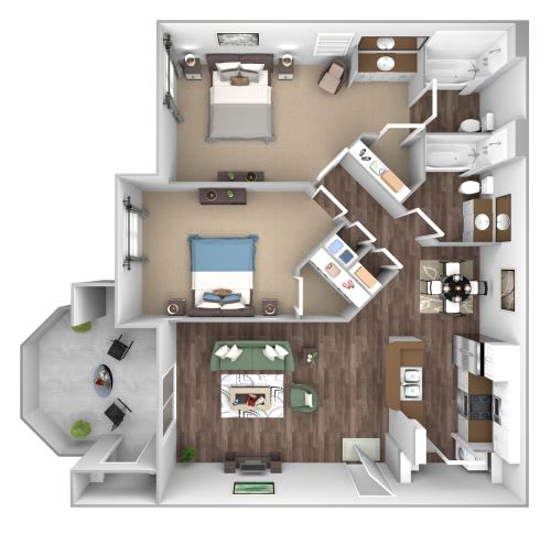 Arrowhead Landing Apartments floor plan B2 Harbor 2 bedrooms 2 baths 3D
