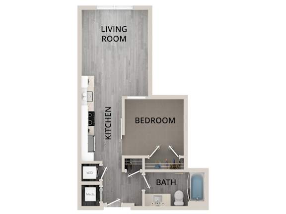 A03 - 1Bed 1Bath - Rockwell at Crown - 2D Floor Plan