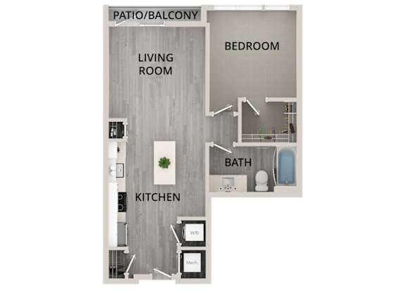 A08 - 1Bed 1Bath - Rockwell at Crown - 2D Floor Plan