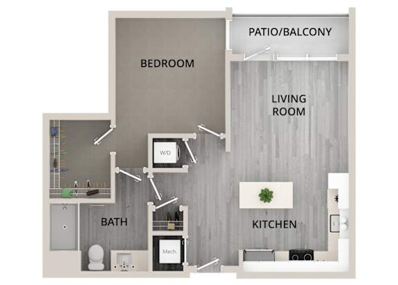 A10 - 1Bed 1Bath - Rockwell at Crown - 2D Floor Plan