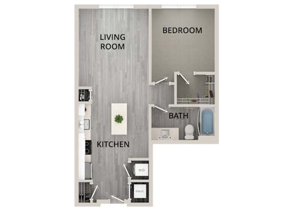 A11 - 1Bed 1Bath - Rockwell at Crown - 2D Floor Plan