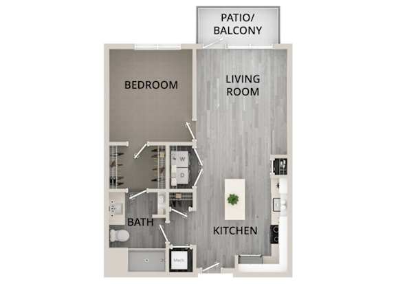 A12 - 1Bed 1Bath - Rockwell at Crown - 2D Floor Plan