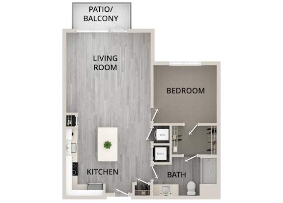 A15 - 1Bed 1Bath - Rockwell at Crown - 2D Floor Plan
