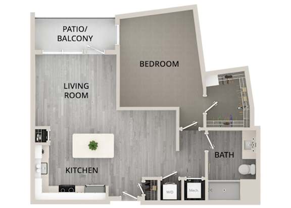 A17 - 1Bed 1Bath - Rockwell at Crown - 2D Floor Plan