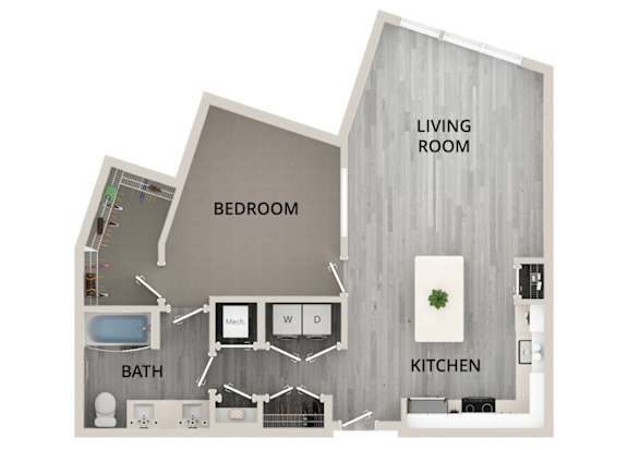 A18 - 1Bed 1Bath - Rockwell at Crown - 2D Floor Plan
