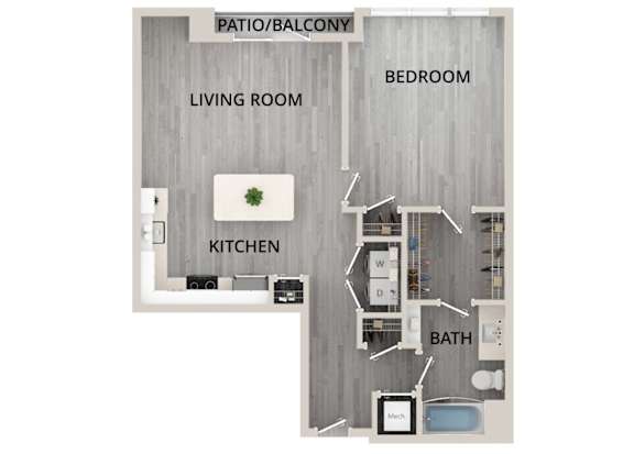 A19 - 1Bed 1Bath - Rockwell at Crown - 2D Floor Plan