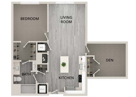 A20 - 1Bed 1Bath - Rockwell at Crown - 2D Floor Plan
