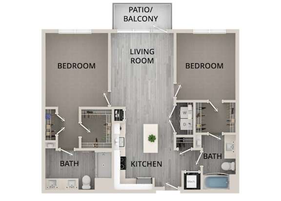B02 - 2Bed 2Bath - Rockwell at Crown - 2D Floor Plan