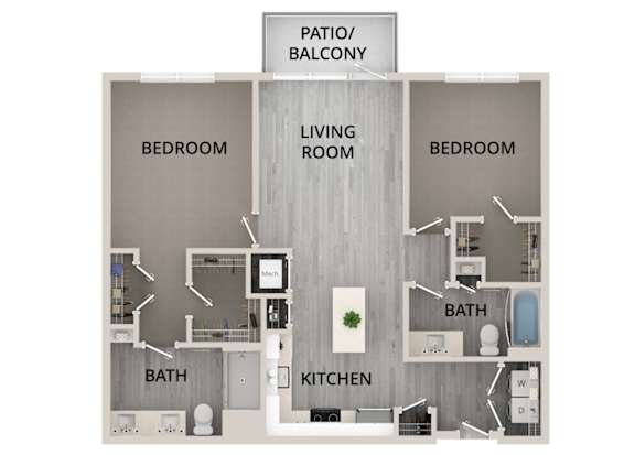 B03 - 2Bed 2Bath - Rockwell at Crown - 2D Floor Plan
