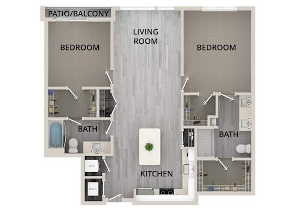 B05 - 2Bed 2Bath - Rockwell at Crown - 2D Floor Plan