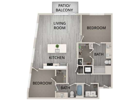 B07 - 2Bed 2Bath - Rockwell at Crown - 2D Floor Plan