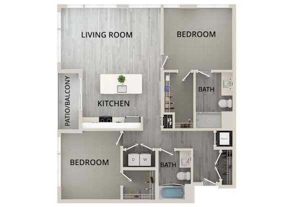B08 - 2Bed 2Bath - Rockwell at Crown - 2D Floor Plan