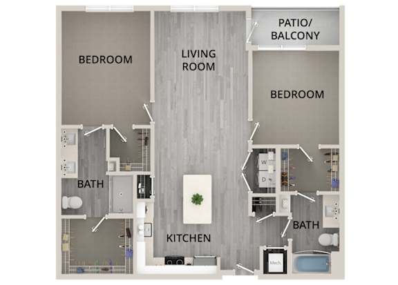 B09 - 2Bed 2Bath - Rockwell at Crown - 2D Floor Plan