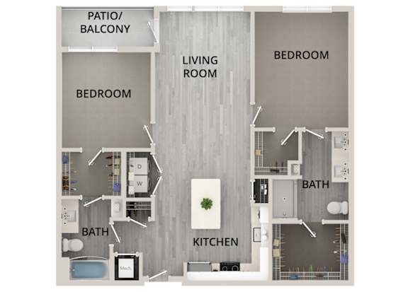 B10 - 2Bed 2Bath - Rockwell at Crown - 2D Floor Plan