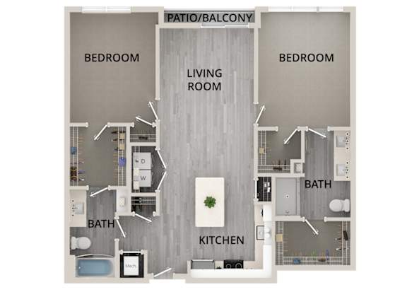 B11 - 2Bed 2Bath - Rockwell at Crown - 2D Floor Plan