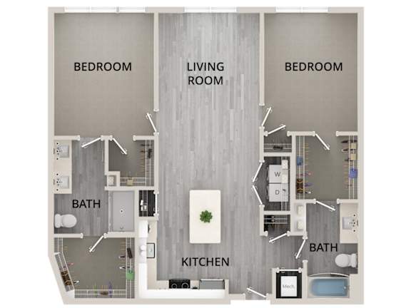 B12 - 2Bed 2Bath - Rockwell at Crown - 2D Floor Plan