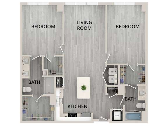 B13 - 2Bed 2Bath - Rockwell at Crown - 2D Floor Plan