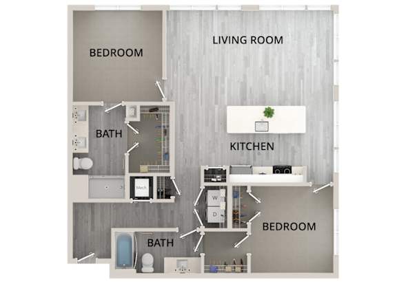 B14 - 2Bed 2Bath - Rockwell at Crown - 2D Floor Plan