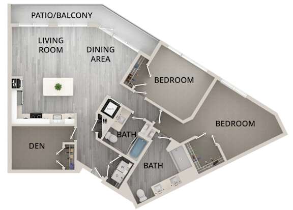 B17 - 2Bed 2Bath - Rockwell at Crown - 2D Floor Plan