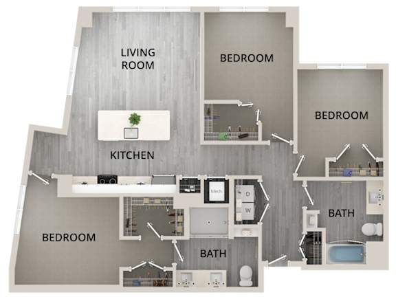 C1 - Version 1 - 3Bed 2Bath - Rockwell at Crown - 2D Floor Plan