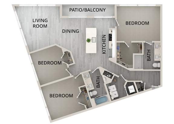 C3 - 3Bed 2Bath - Rockwell at Crown - 2D Floor Plan