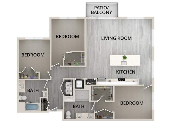 C4 - 3Bed 2Bath - Rockwell at Crown - 2D Floor Plan