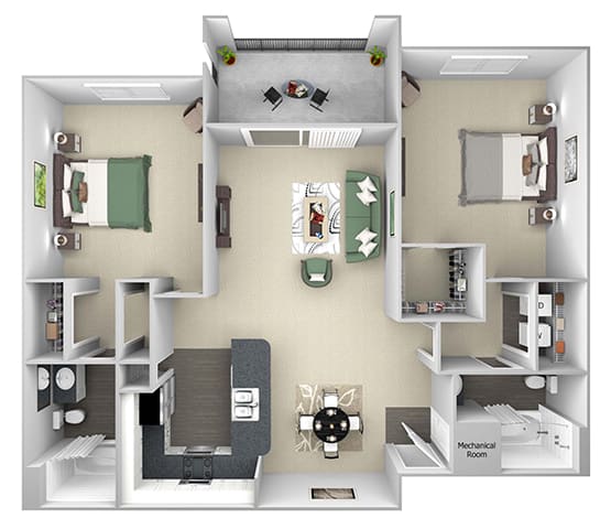 La Costa - B2 - St Tropez - 2 bedroom - 2 bath - 3D floor plan