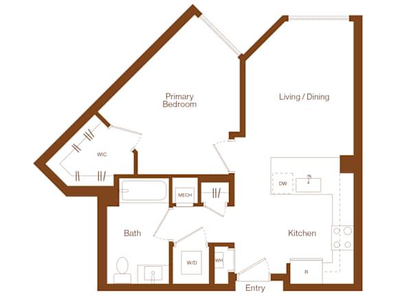 A1 - 1 bedroom - 1 bath - 2D floor plan