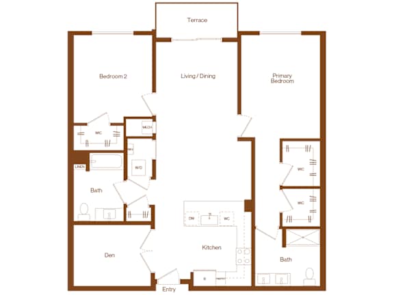 B12 - 2 bedroom - 2 bath - 2D floor plan