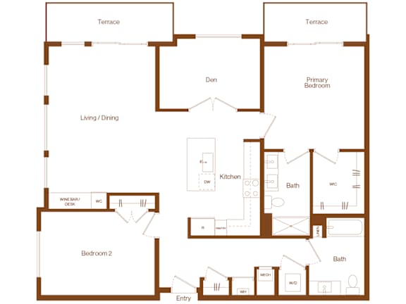 B15 - 2 bedroom - 2 bath - 2D floor plan