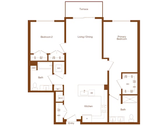 B3 - 2 bedroom - 2 bath - 2D floor plan