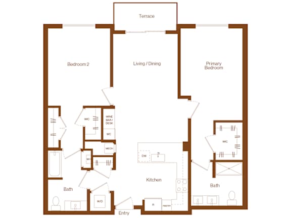 B4 - 2 bedroom - 2 bath - 2D floor plan