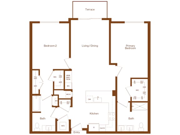 B5 - 2 bedroom - 2 bath - 2D floor plan
